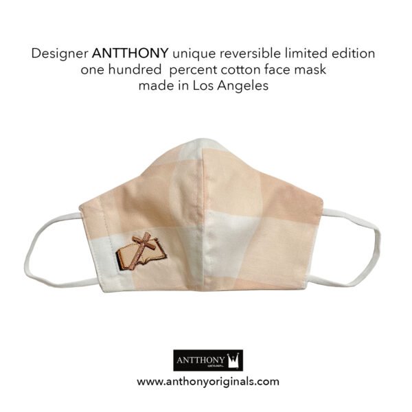 Non-Medical Face Mask (Reversible)<br>Peach Bible Cross Plaid