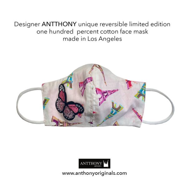Non-Medical Face Mask (Reversible)<br>Pink Butterfly Eiffel Tower