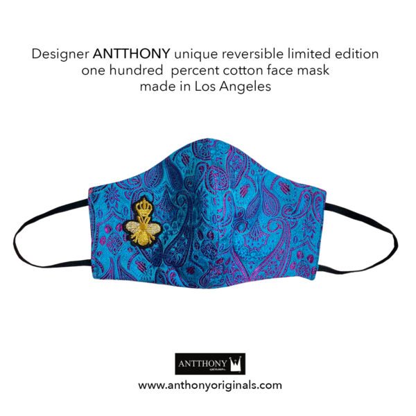 Non-Medical Face Mask (Reversible)<br>Turquoise Multi Jacquard Paisley